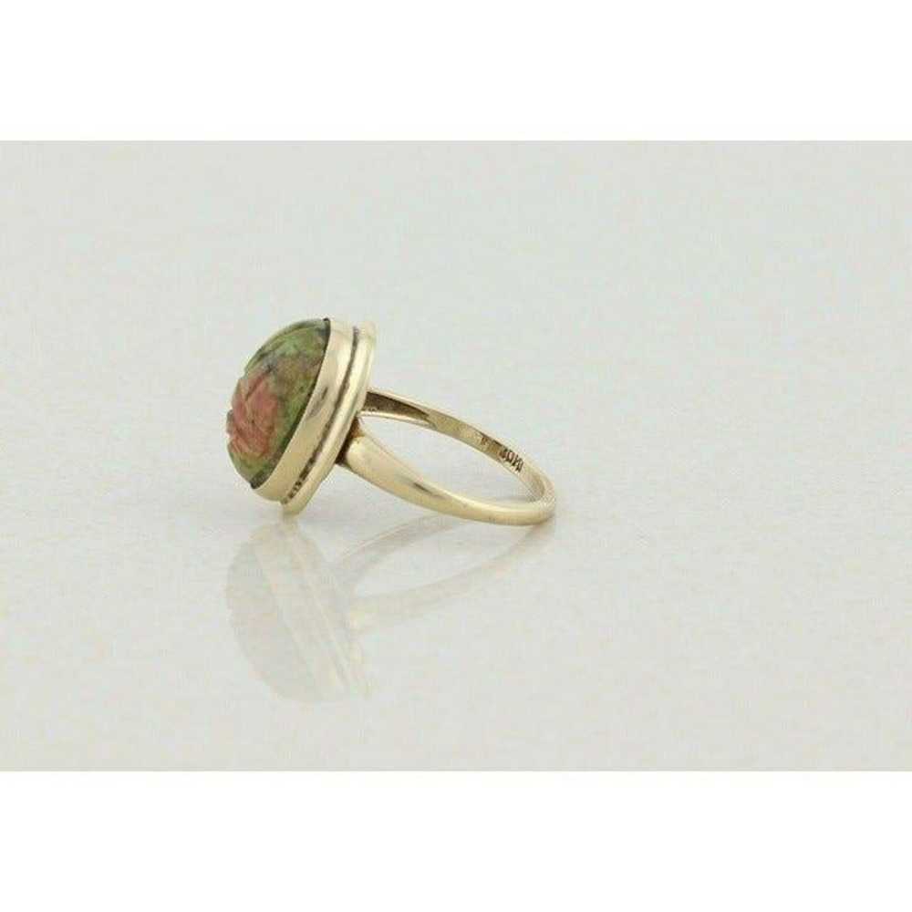 10k Yellow Gold  Unakite Scarab Ring Size 6 - image 8