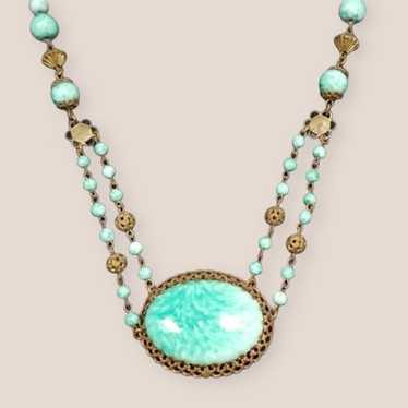 Vintage Art Deco Green Peking Czech Glass Necklace - image 1