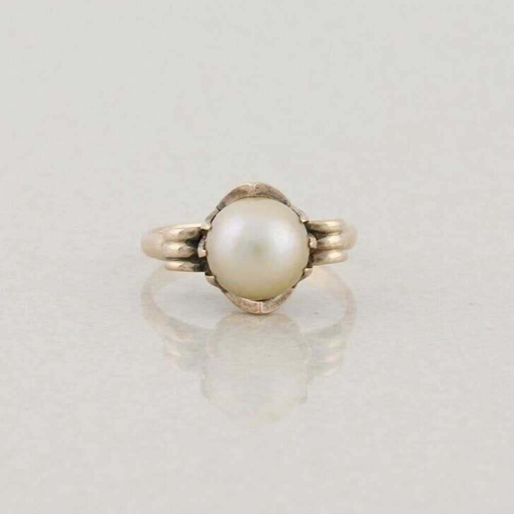 14k Yellow Gold Freshwater Pearl Ring Antique Art… - image 1