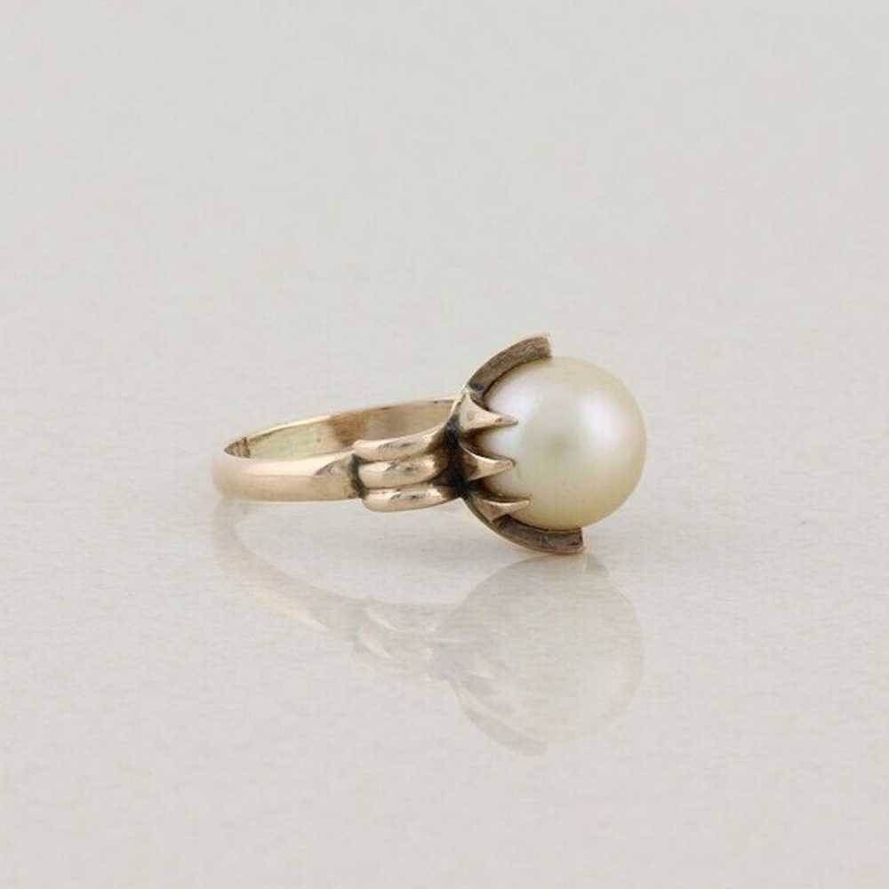 14k Yellow Gold Freshwater Pearl Ring Antique Art… - image 3