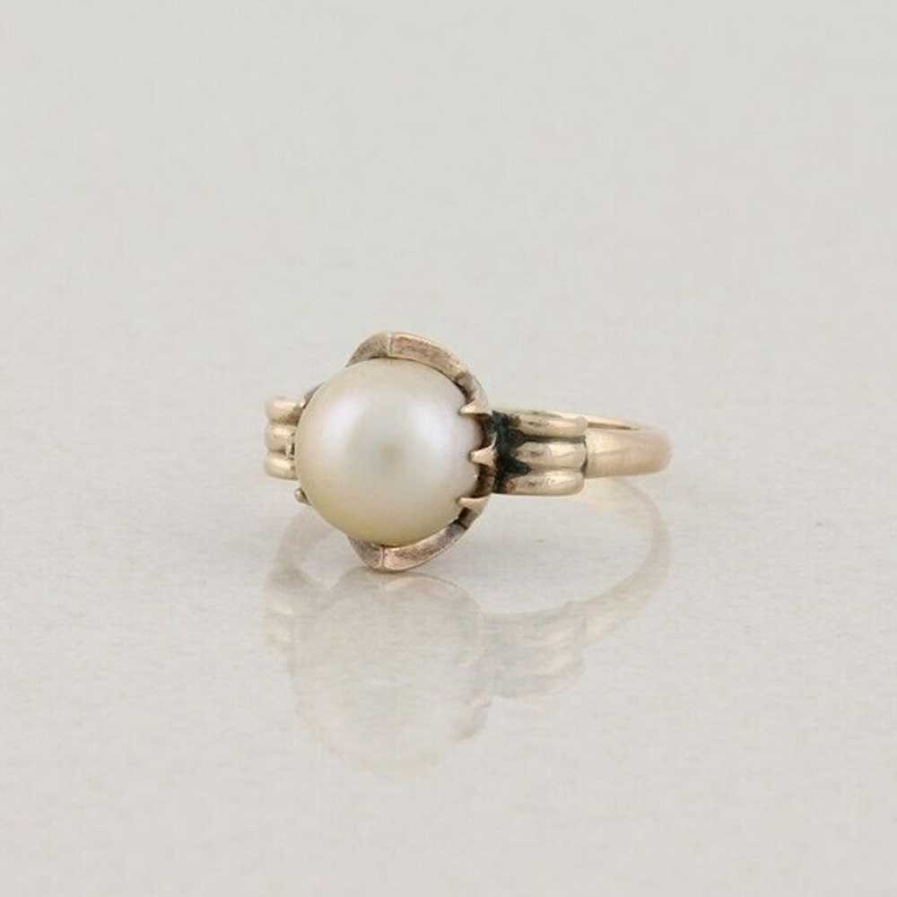 14k Yellow Gold Freshwater Pearl Ring Antique Art… - image 5