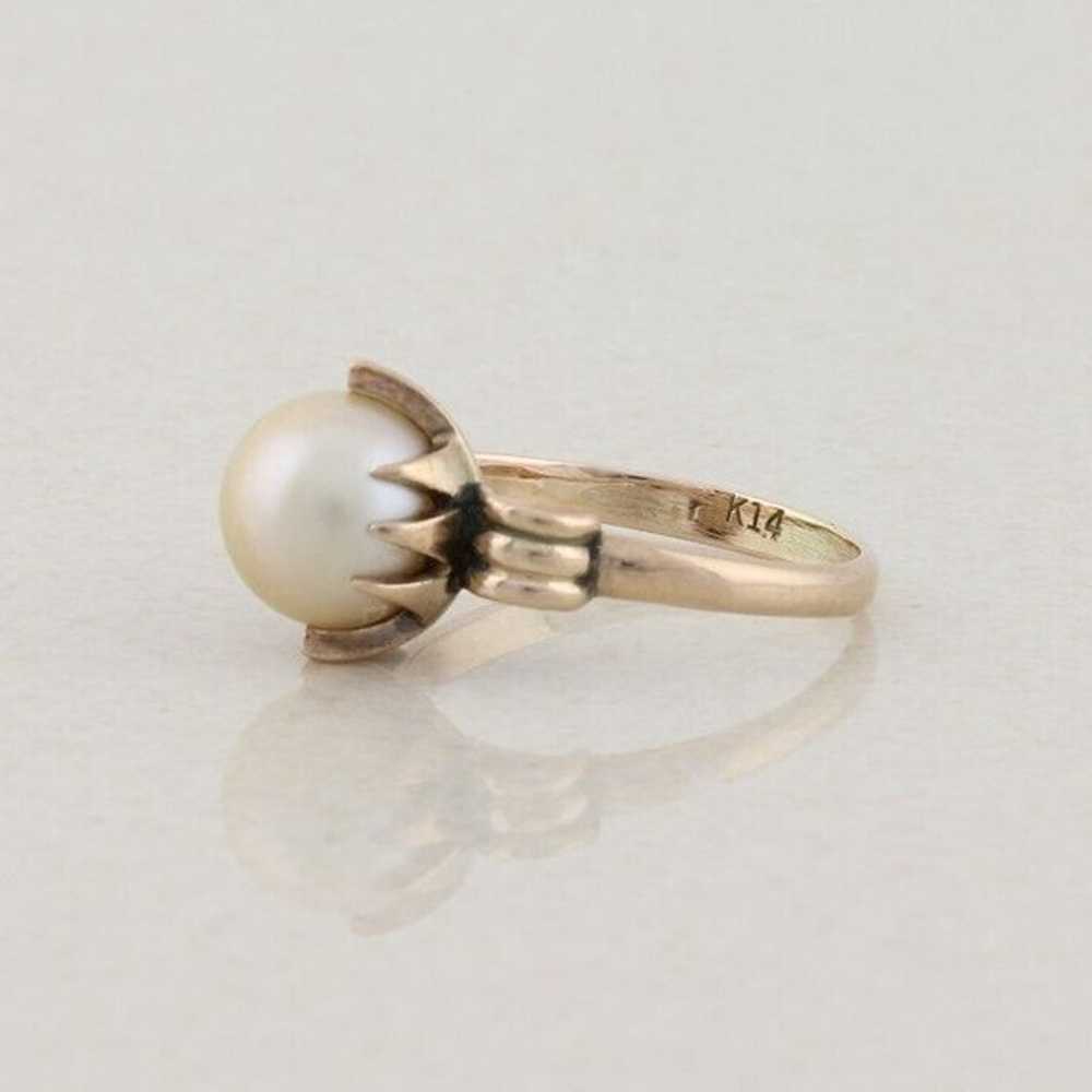 14k Yellow Gold Freshwater Pearl Ring Antique Art… - image 8