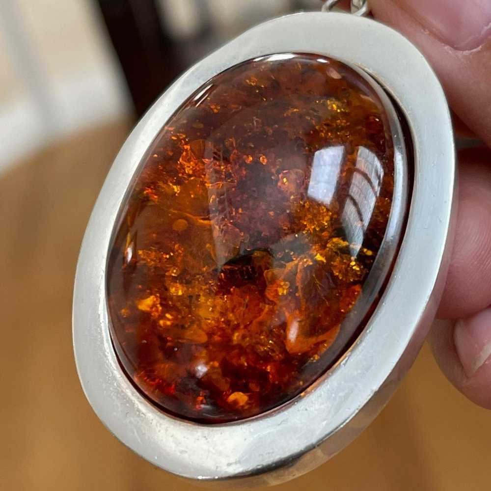 Huge oval cabochon Baltic honey amber sterling si… - image 12