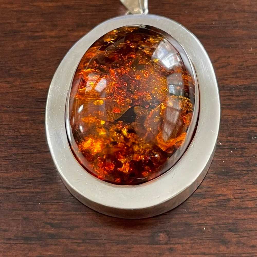 Huge oval cabochon Baltic honey amber sterling si… - image 4