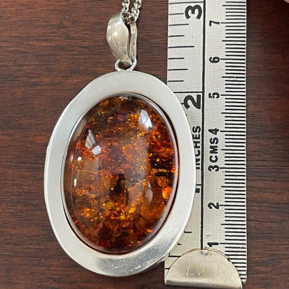 Huge oval cabochon Baltic honey amber sterling si… - image 5