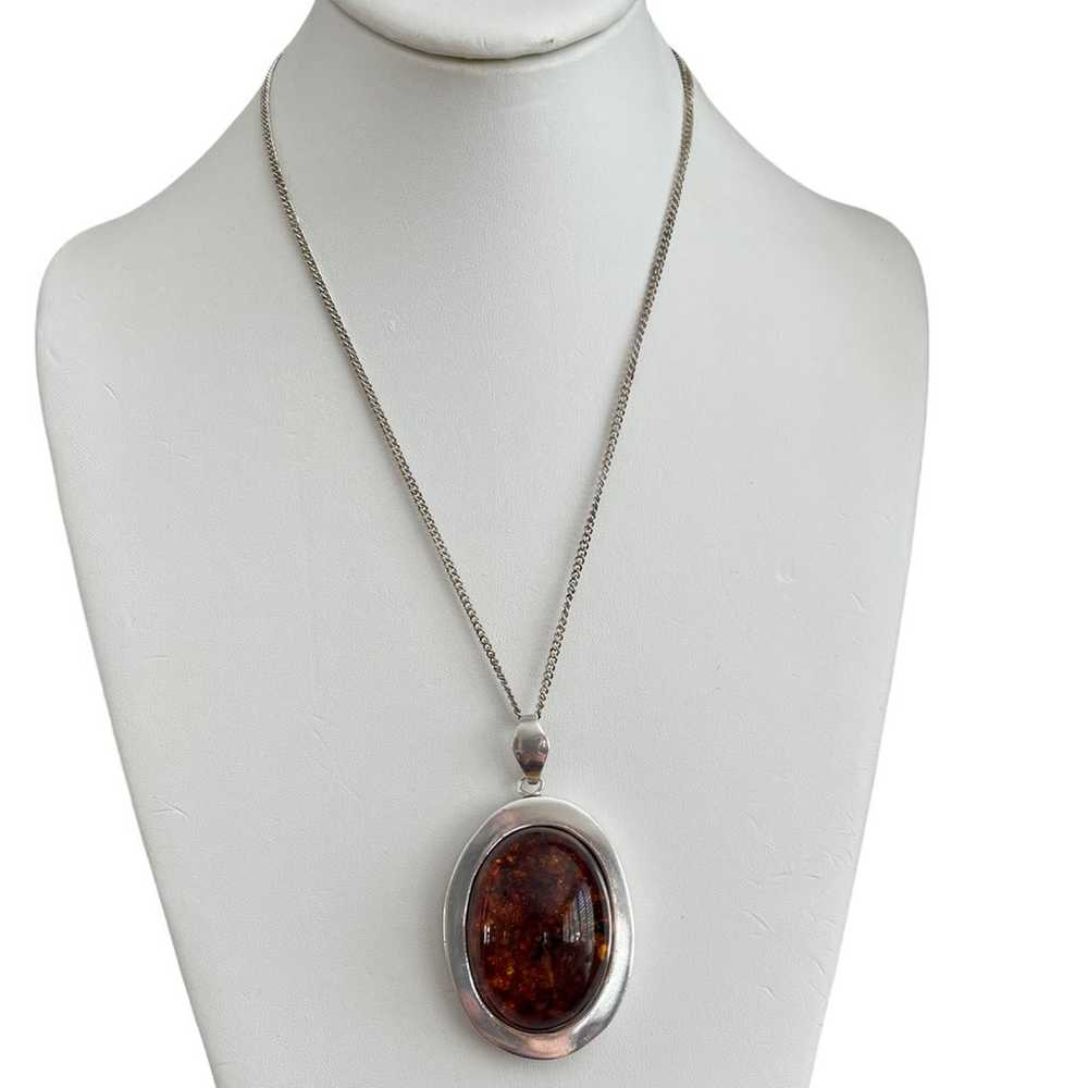 Huge oval cabochon Baltic honey amber sterling si… - image 6