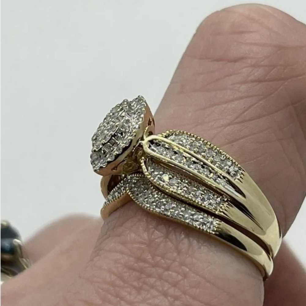 1/2 tcw Diamond Cluster 10kt Gold Bridal Set - image 3