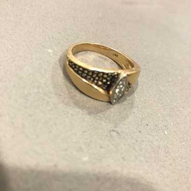 Vintage Gold, Black Onyx, & Diamond Wedding Band - image 1