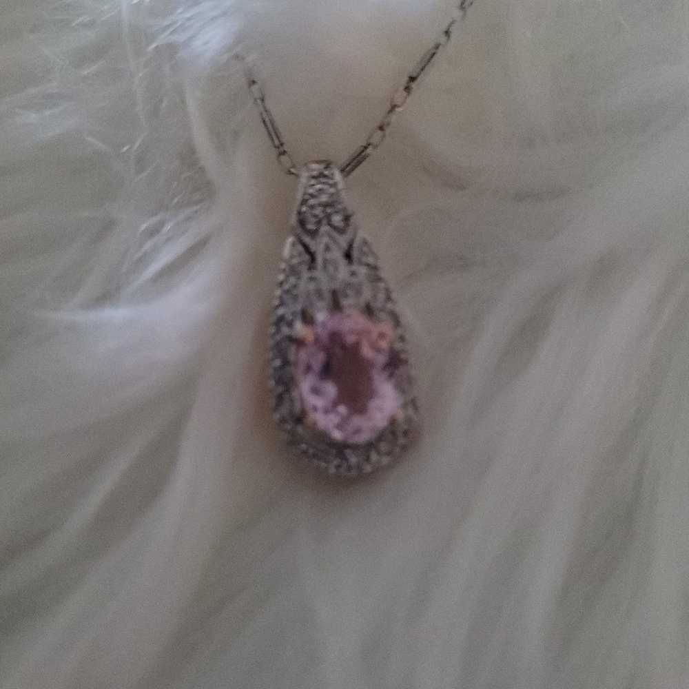 Kunzite and Diamond necklace in white and rose go… - image 10