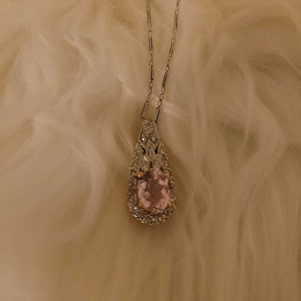 Kunzite and Diamond necklace in white and rose go… - image 11