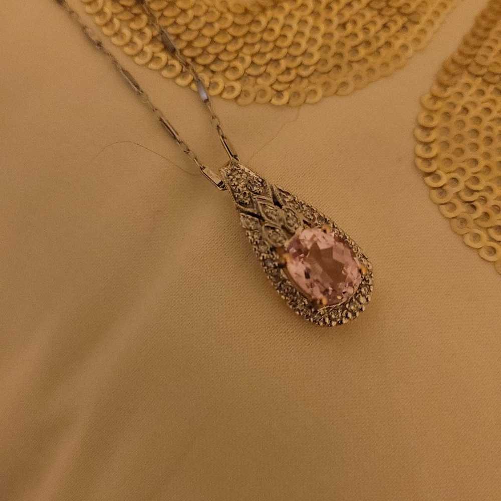 Kunzite and Diamond necklace in white and rose go… - image 12