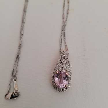 Kunzite and Diamond necklace in white and rose go… - image 1