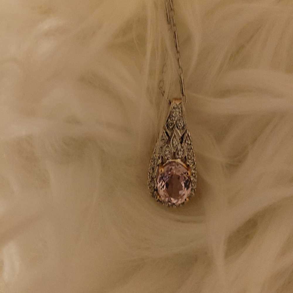 Kunzite and Diamond necklace in white and rose go… - image 7