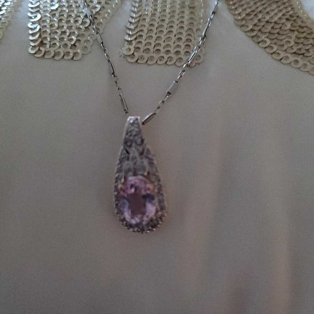 Kunzite and Diamond necklace in white and rose go… - image 9