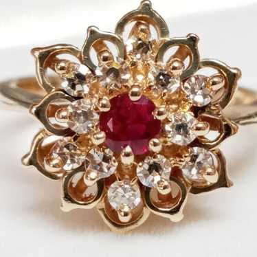 14k gold Ruby & diamond Vintage ring - image 1