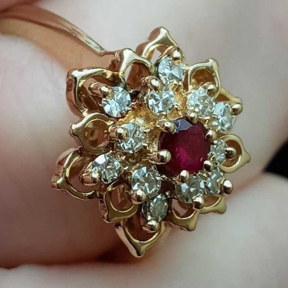 14k gold Ruby & diamond Vintage ring - image 4