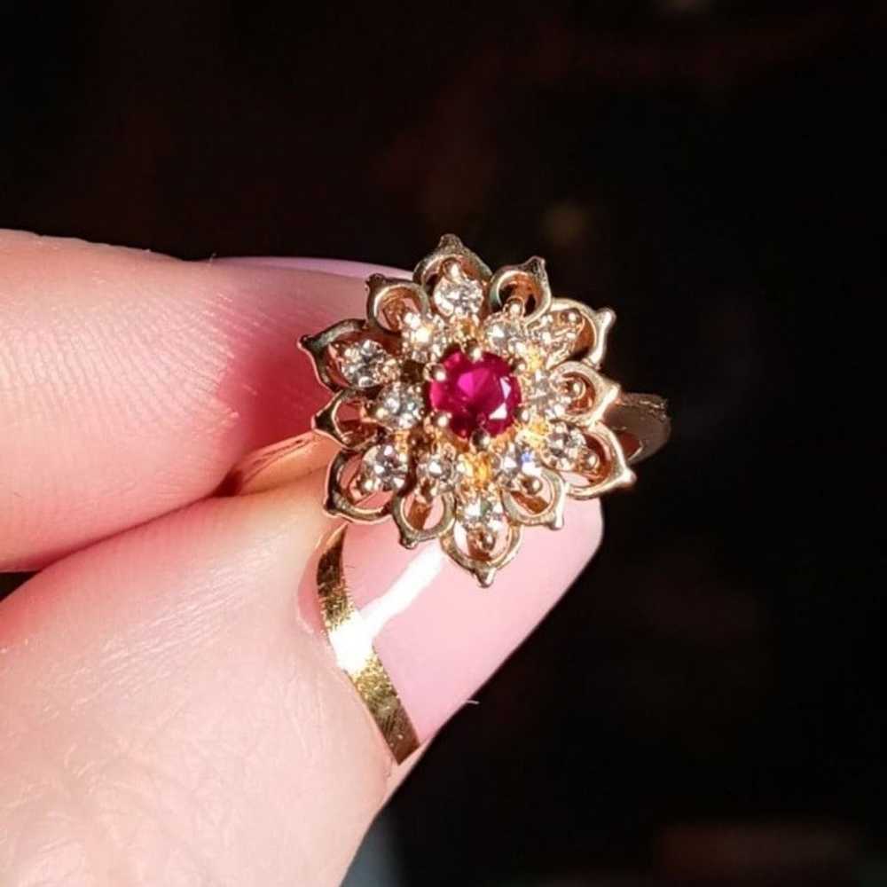 14k gold Ruby & diamond Vintage ring - image 7