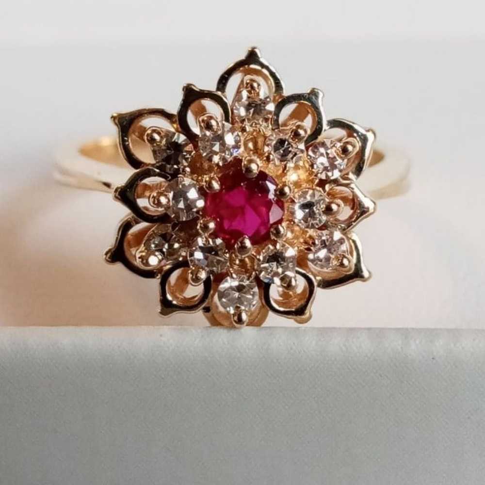 14k gold Ruby & diamond Vintage ring - image 8