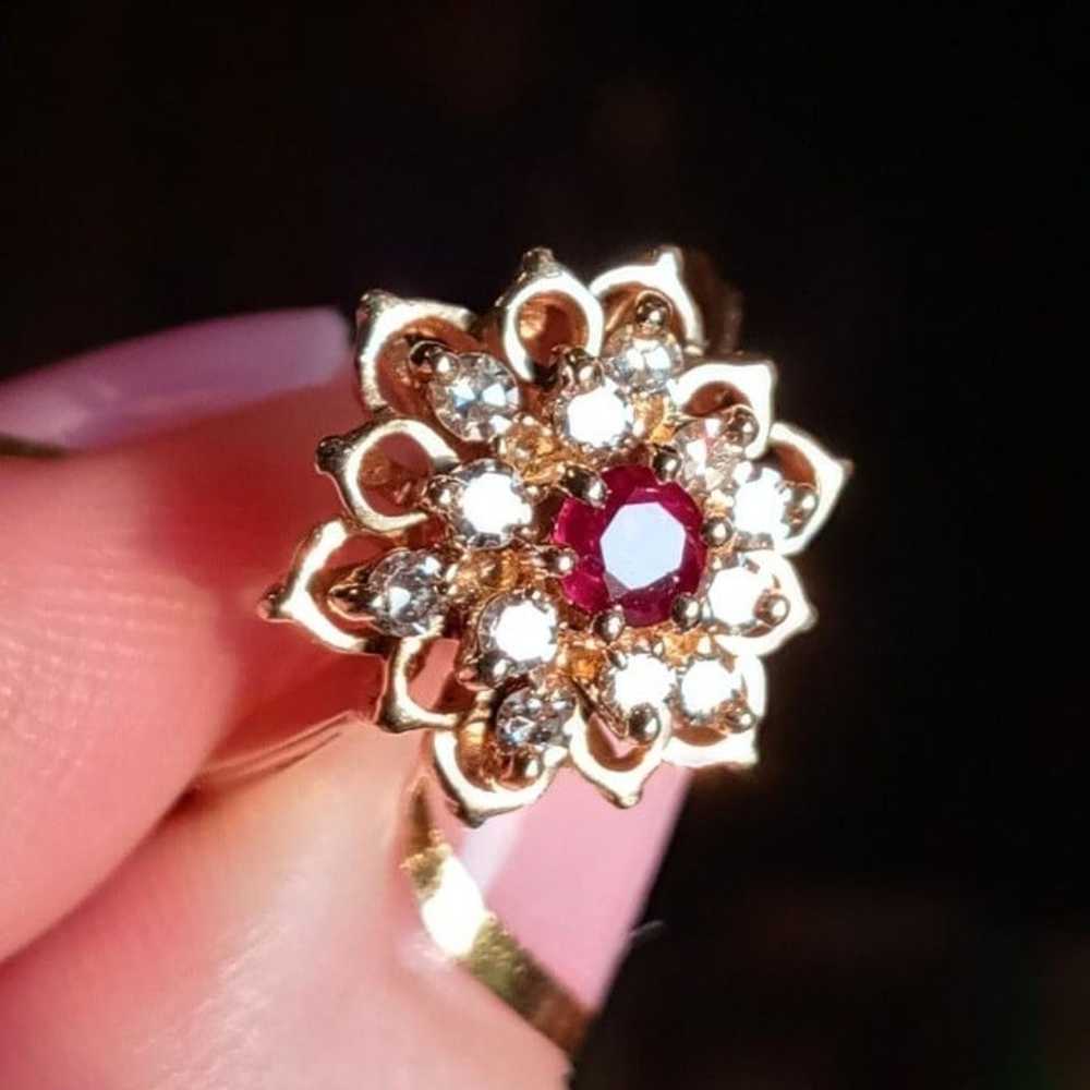 14k gold Ruby & diamond Vintage ring - image 9