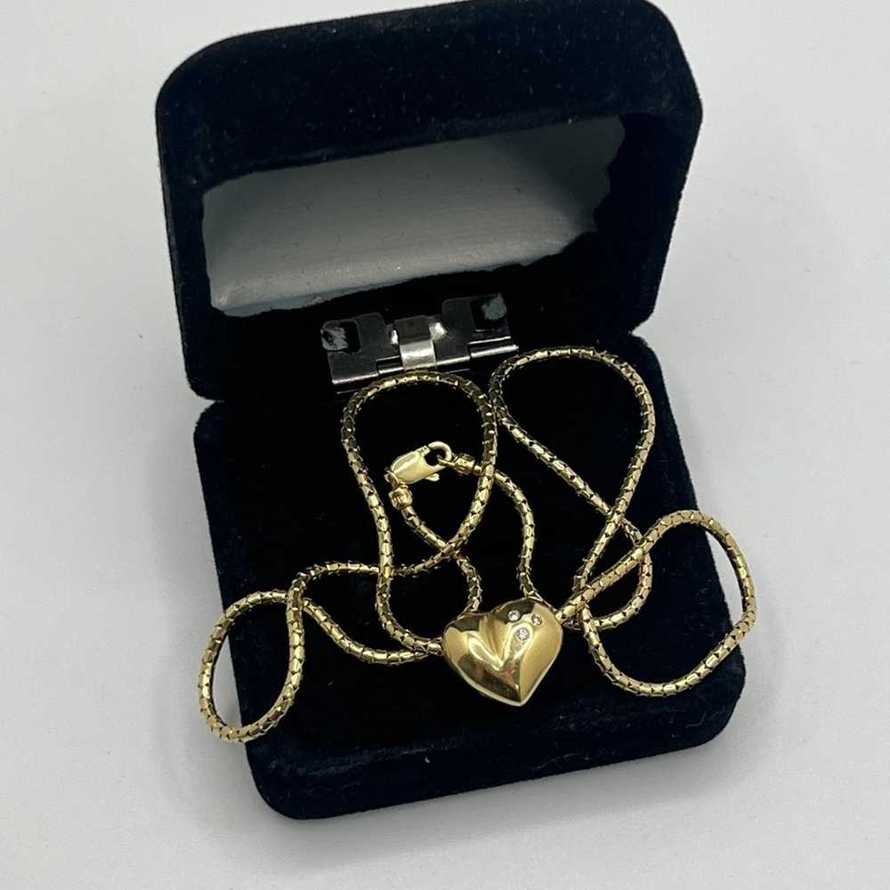 14K Gold Puffy Heart Diamond Charm Pendant Chain … - image 1