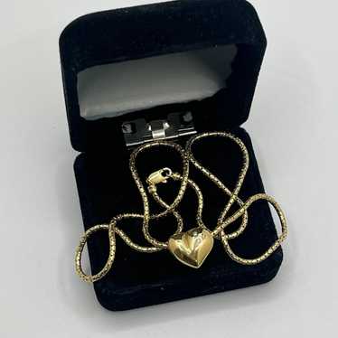 14K Gold Puffy Heart Diamond Charm Pendant Chain … - image 1