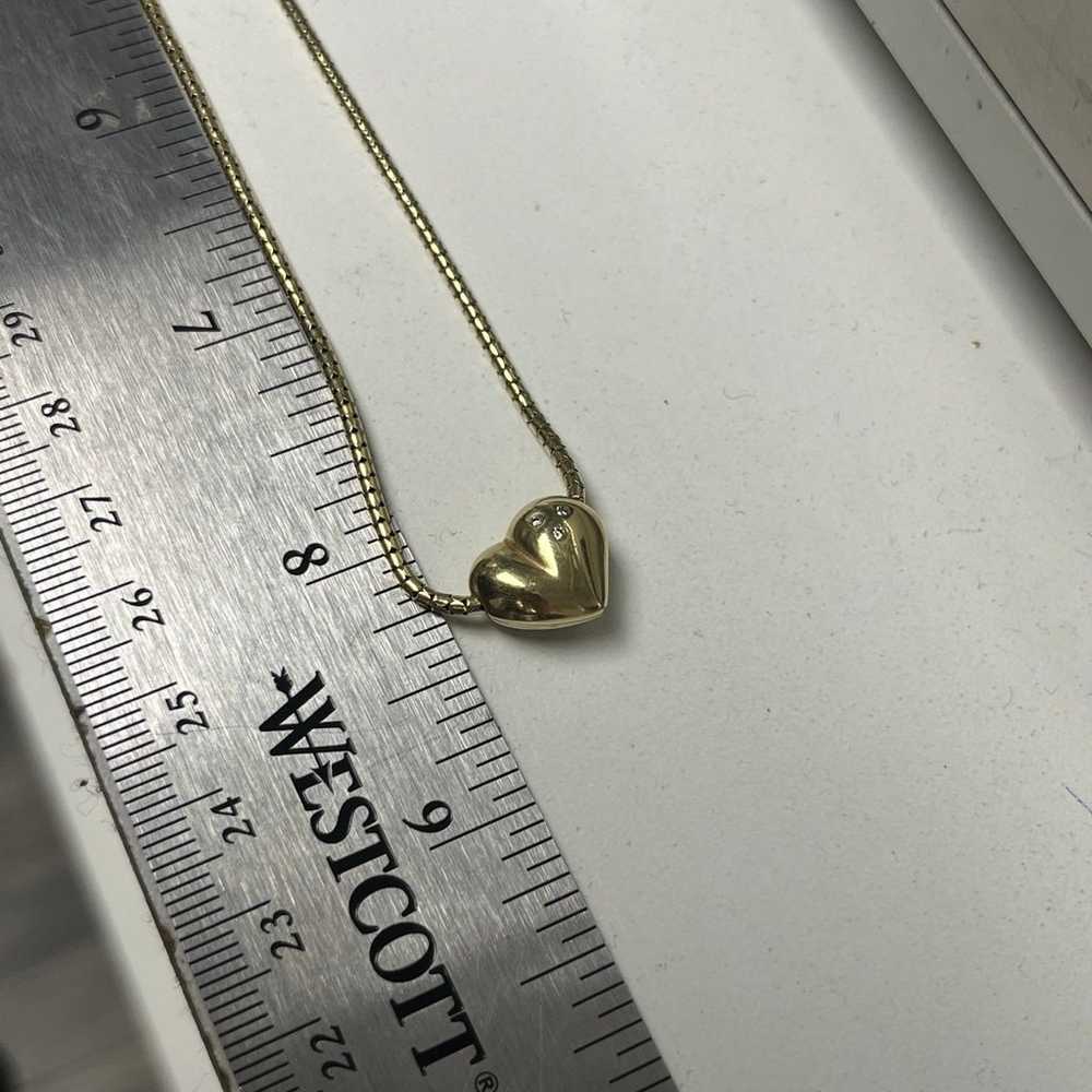 14K Gold Puffy Heart Diamond Charm Pendant Chain … - image 4