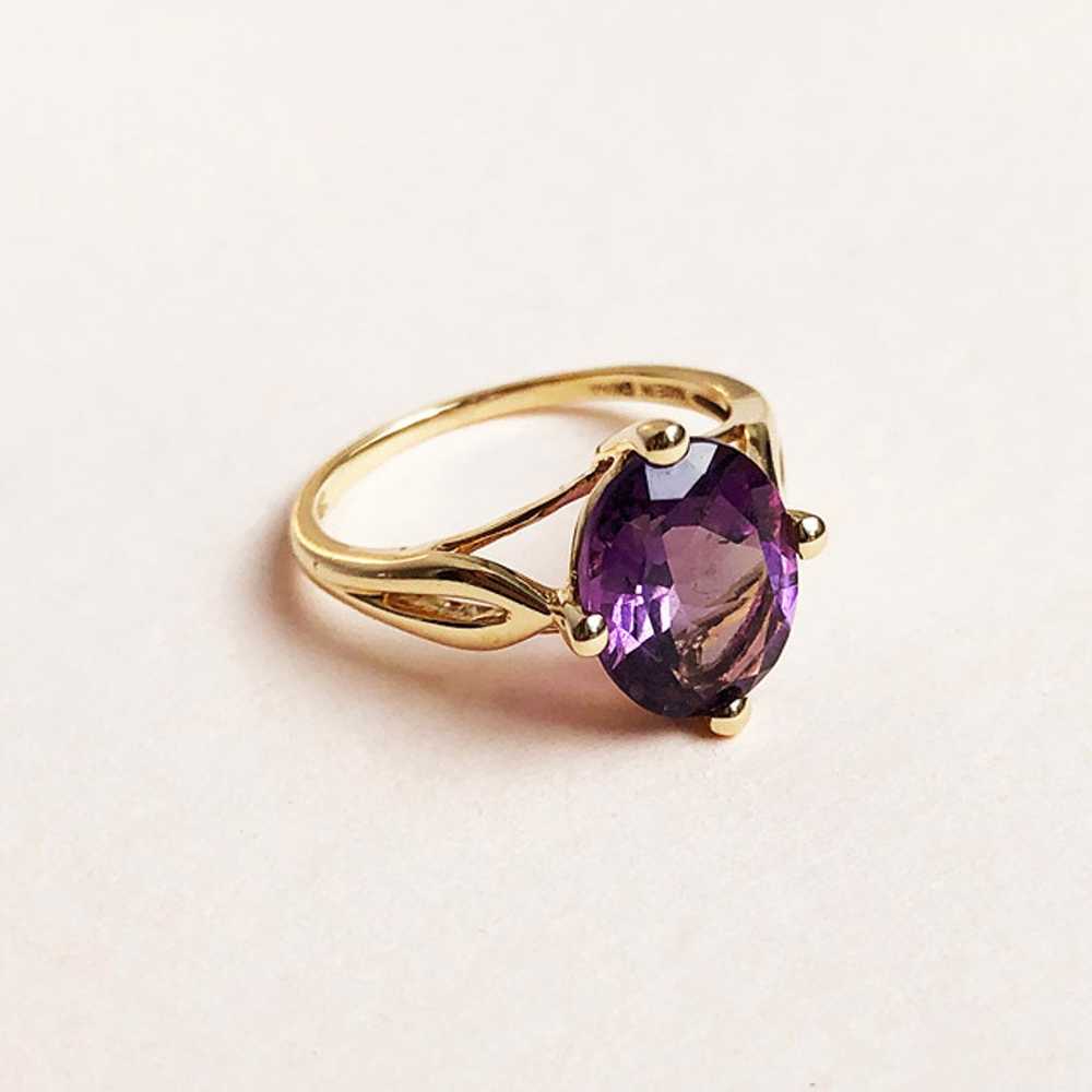 Oval amethyst ring 14K gold sz 5 1/4 US, large co… - image 2