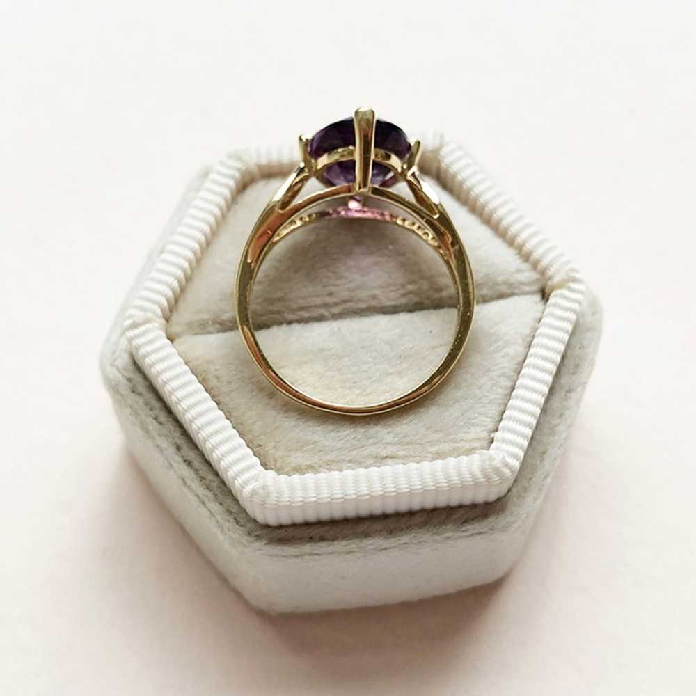 Oval amethyst ring 14K gold sz 5 1/4 US, large co… - image 5