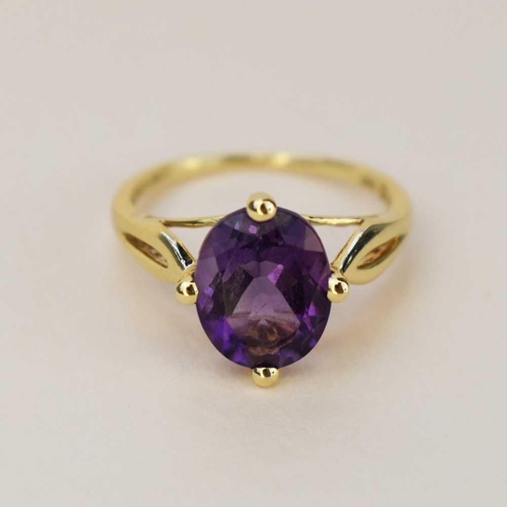 Oval amethyst ring 14K gold sz 5 1/4 US, large co… - image 8