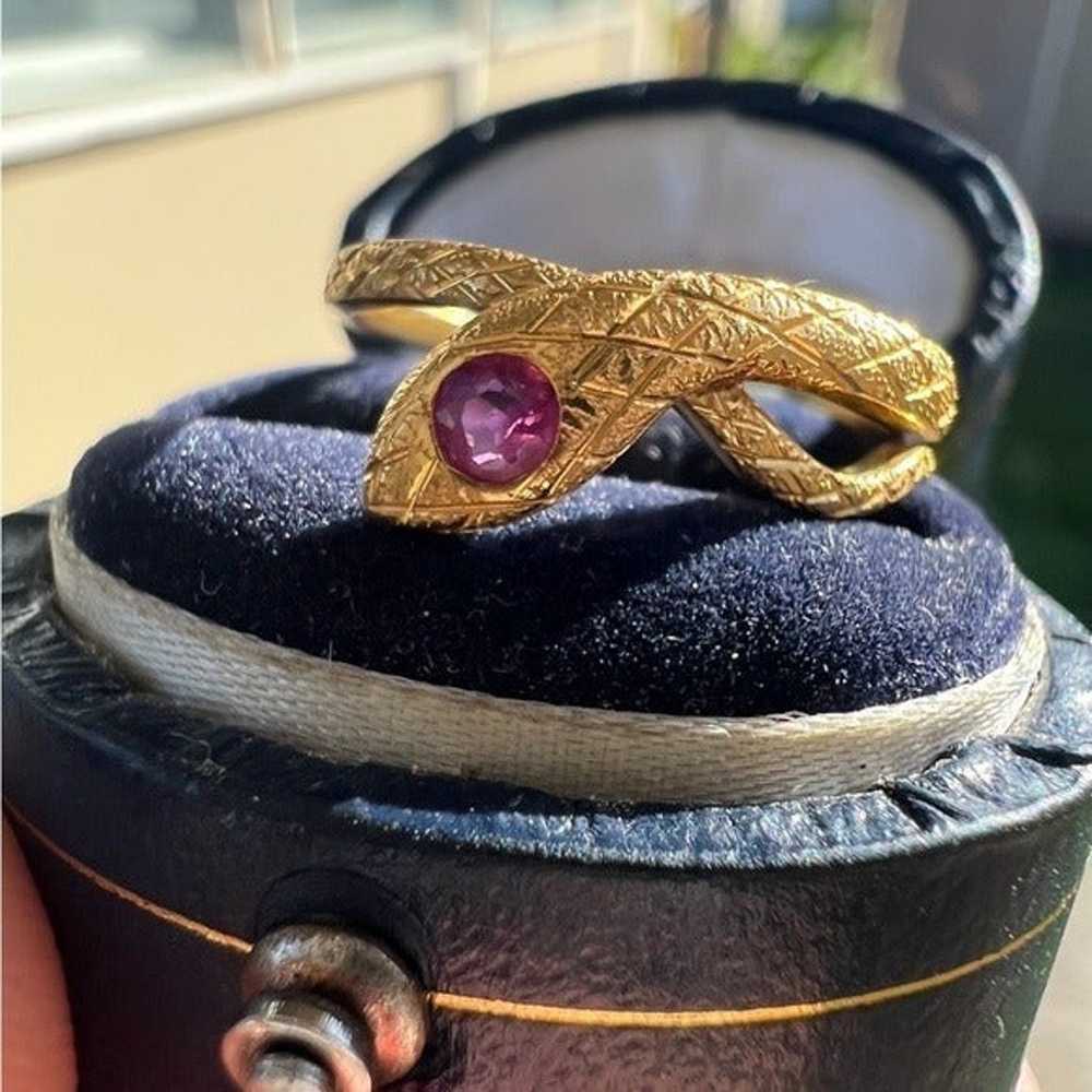 rare vintage SOLID 18K GOLD  GENUINE Ruby snake r… - image 10