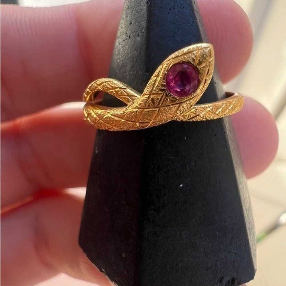 rare vintage SOLID 18K GOLD  GENUINE Ruby snake r… - image 12