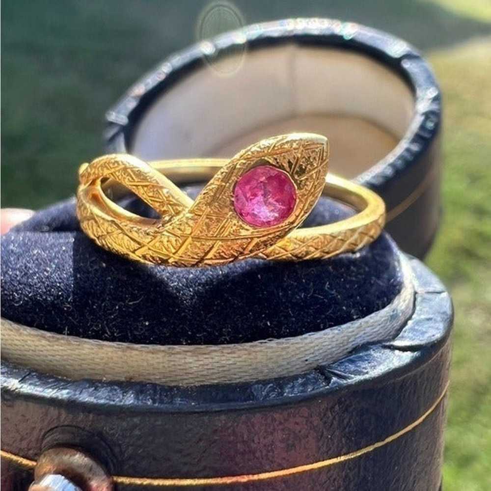 rare vintage SOLID 18K GOLD  GENUINE Ruby snake r… - image 2