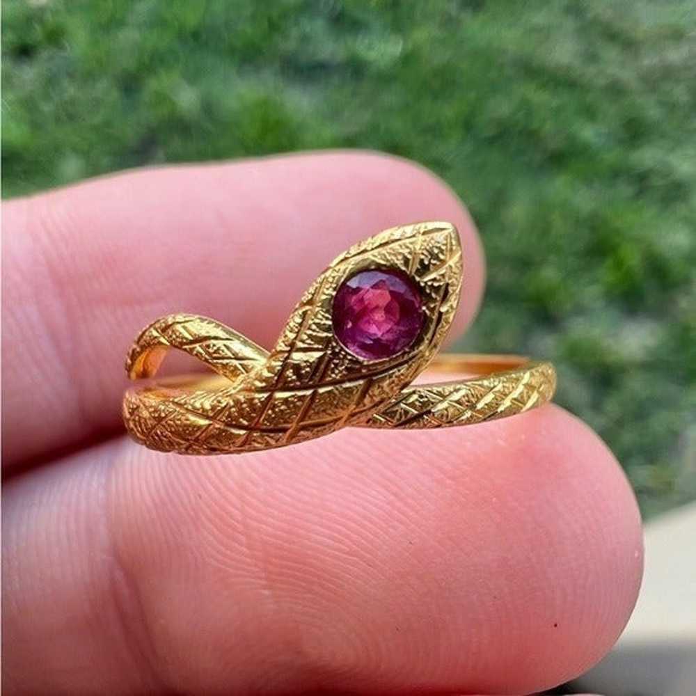 rare vintage SOLID 18K GOLD  GENUINE Ruby snake r… - image 4