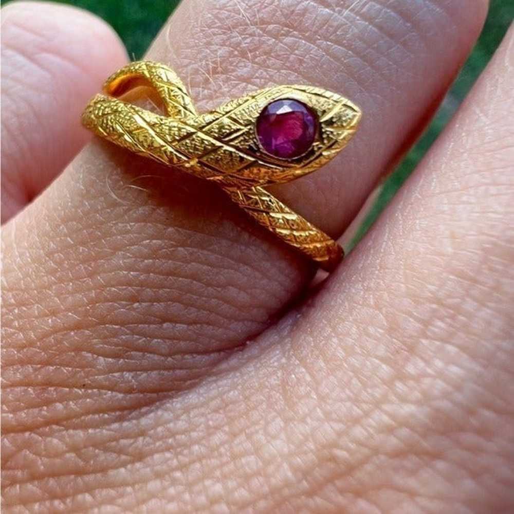 rare vintage SOLID 18K GOLD  GENUINE Ruby snake r… - image 7