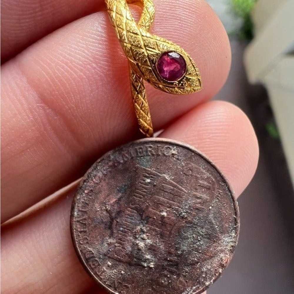 rare vintage SOLID 18K GOLD  GENUINE Ruby snake r… - image 8