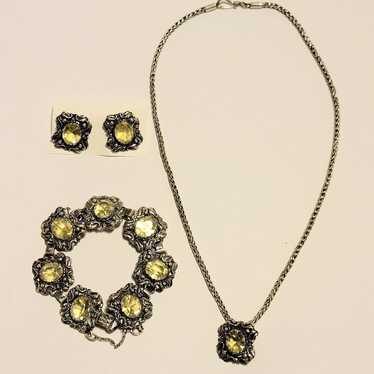 Vintage Cini Natural Yellow Stones Set. .925 Ster… - image 1