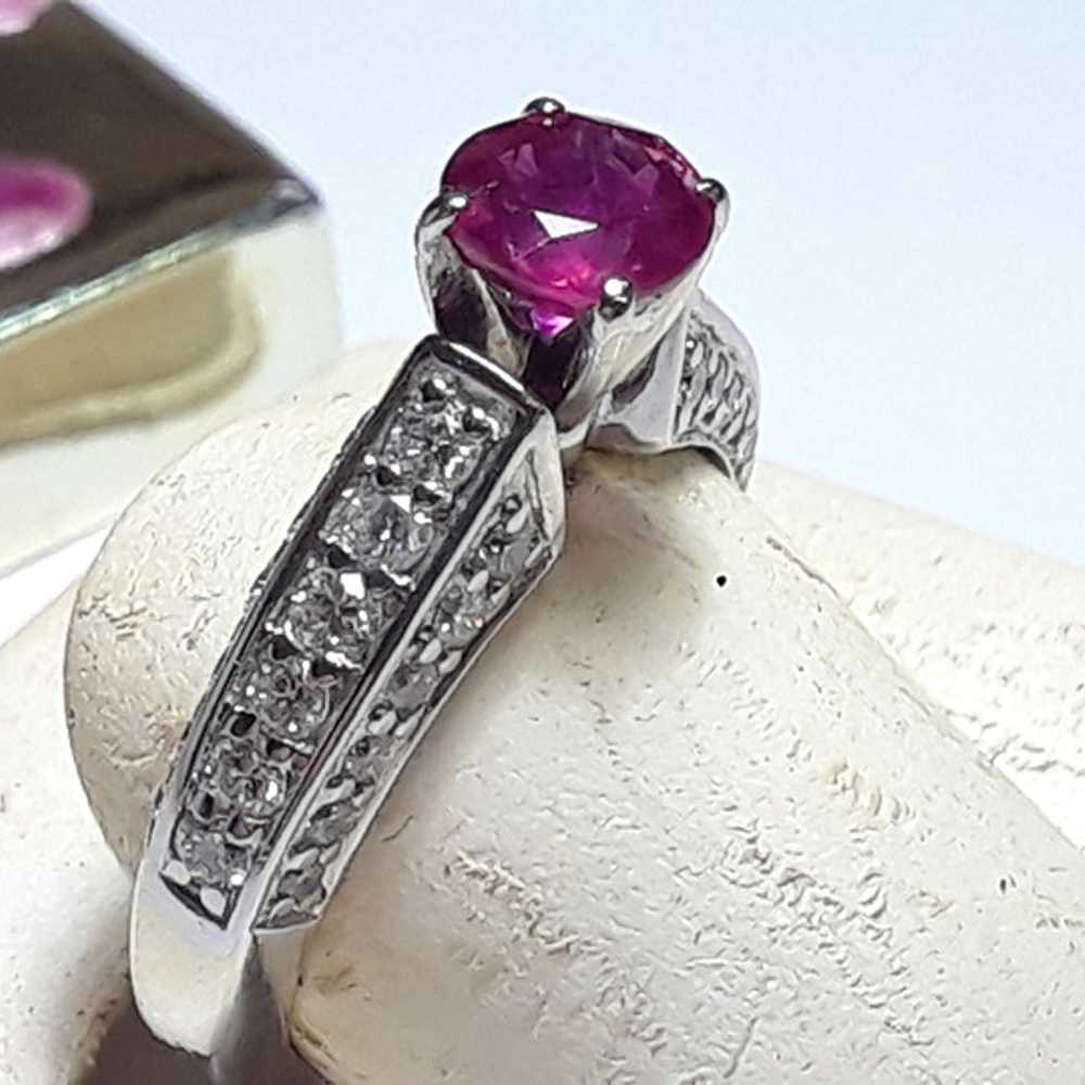 Estate 1.14ctw Natural Rd Ruby &Diamond 14Kt WG R… - image 2