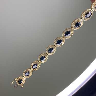 10k Gold Oval Sapphire Gemstone Bracelet - image 1