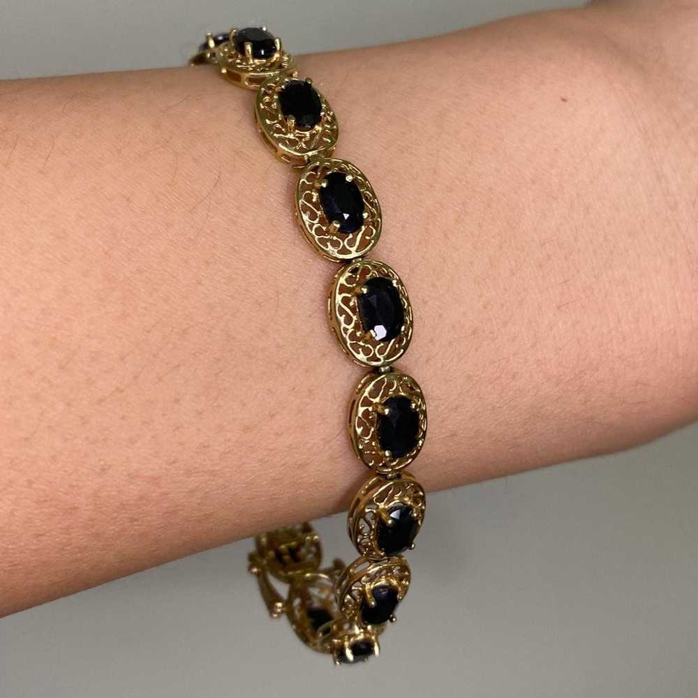 10k Gold Oval Sapphire Gemstone Bracelet - image 2