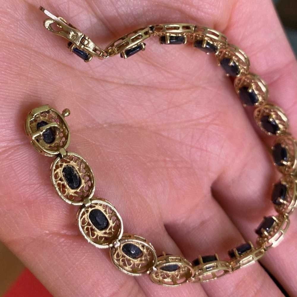 10k Gold Oval Sapphire Gemstone Bracelet - image 8