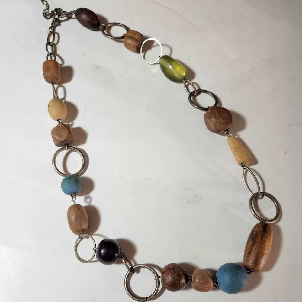 Vintage Chunky Wooden Bead Necklace - image 2