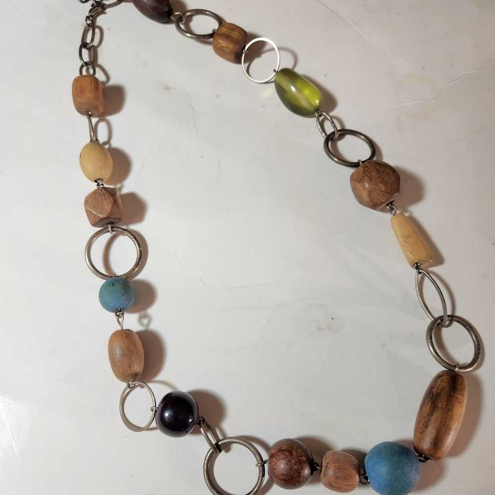 Vintage Chunky Wooden Bead Necklace - image 3