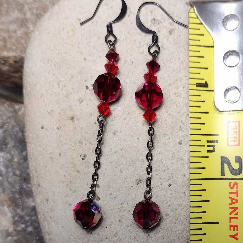 Vintage Red Crystal AB Dangle Drop Earrings - image 3