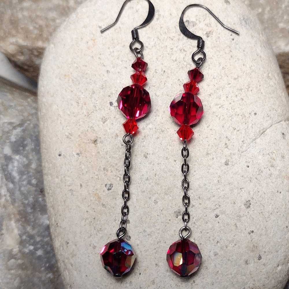 Vintage Red Crystal AB Dangle Drop Earrings - image 5