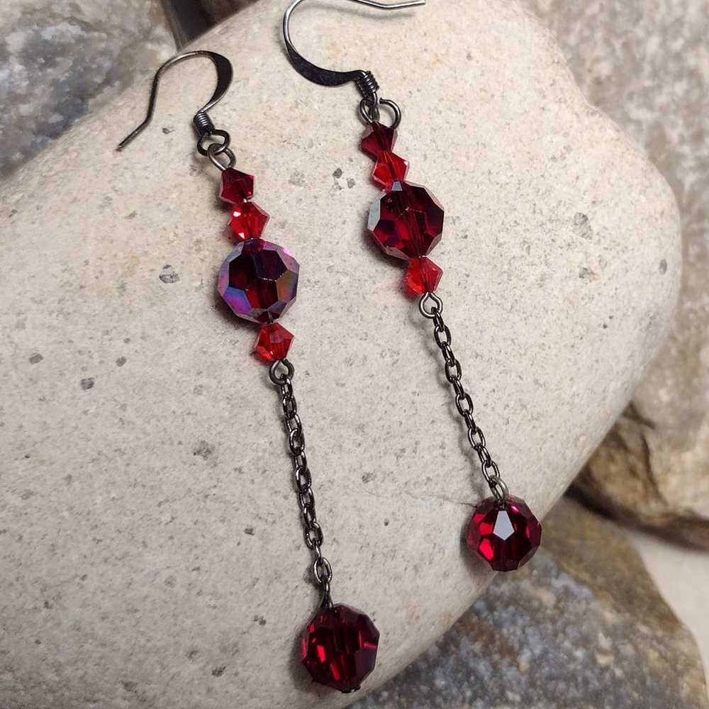 Vintage Red Crystal AB Dangle Drop Earrings - image 8