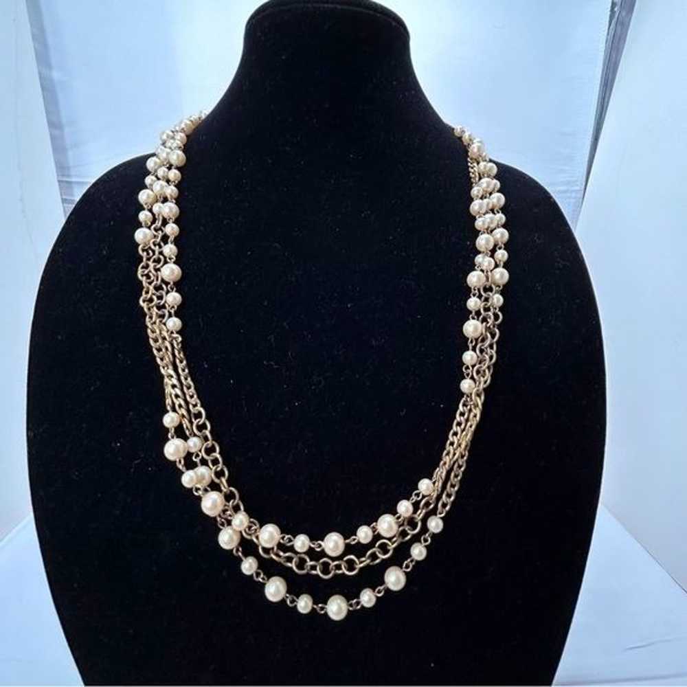 J. Crew, Vintage Gold, Pearl And Chain Necklace, … - image 3