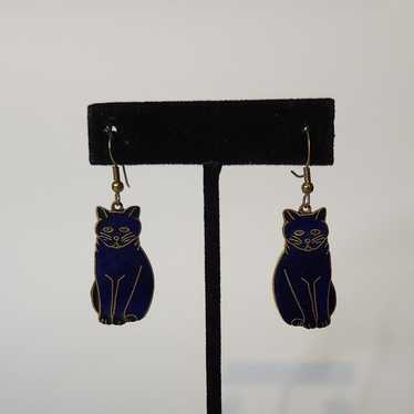 Blue Cat | Vintage Wire Hook Earrings - image 1