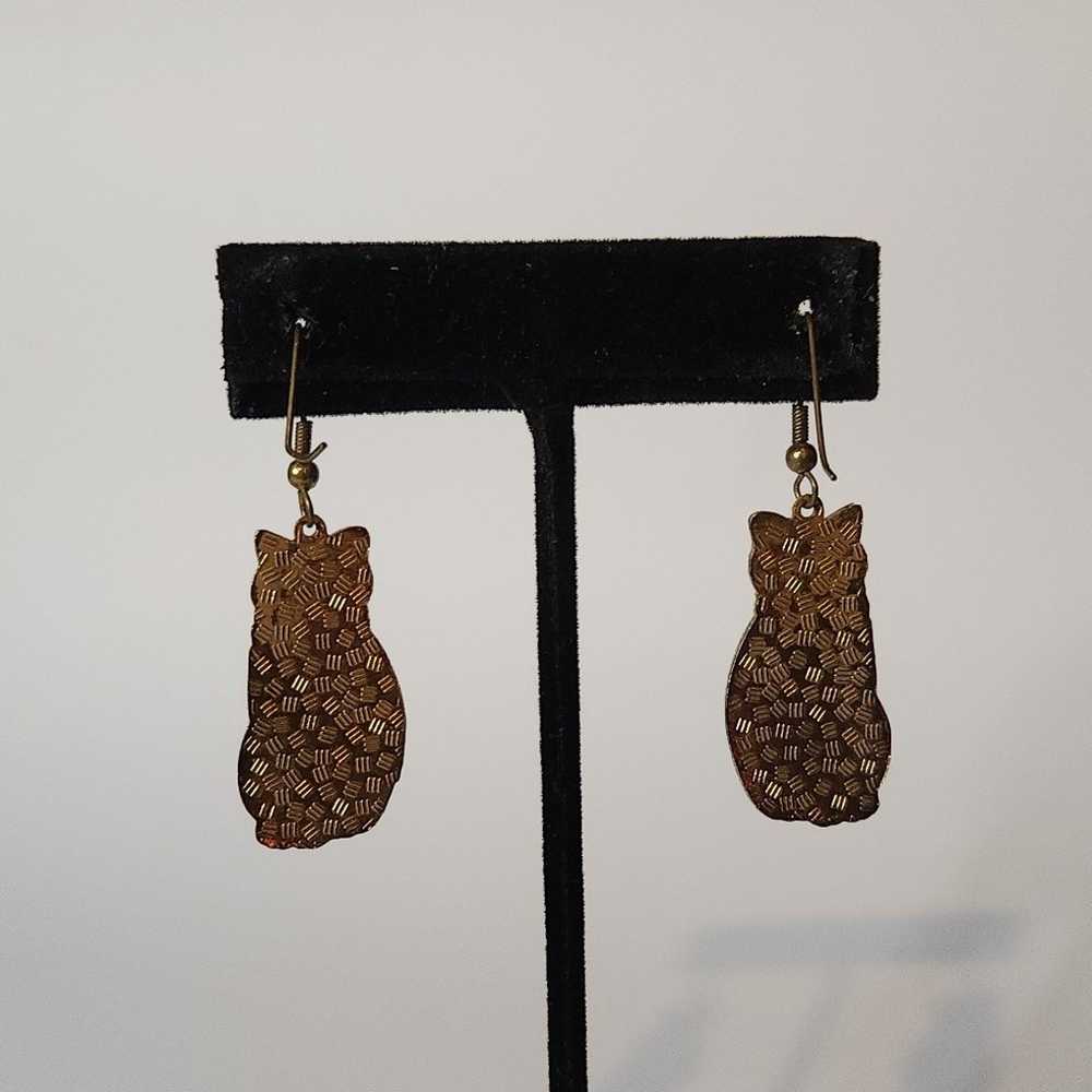 Blue Cat | Vintage Wire Hook Earrings - image 2