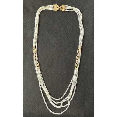 Vintage Monet White Enamel Metal Chain and Goldto… - image 1