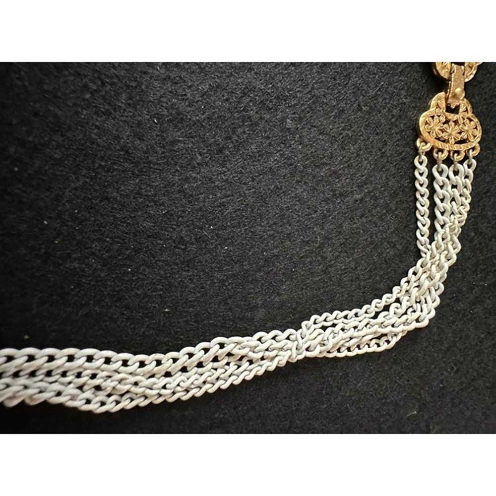 Vintage Monet White Enamel Metal Chain and Goldto… - image 3